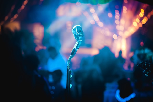 Microphone on stage at a concert venue