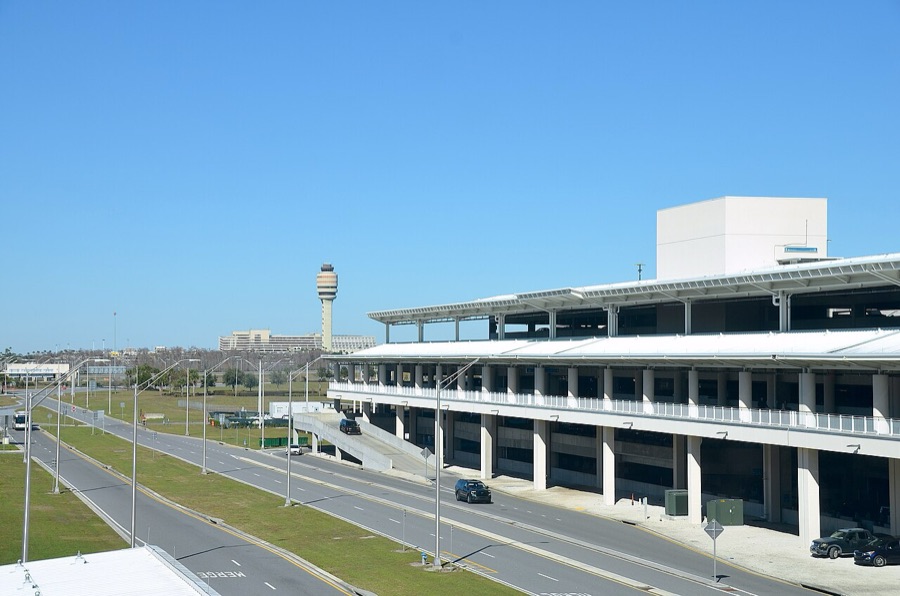Parking deck and control tower at Orlando International Airport